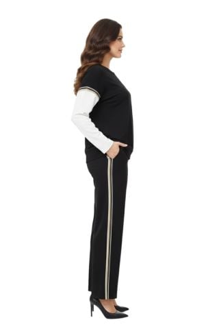 Kadın Siyah Sıfıryaka Sim Şeritli Eşofman Takım BGL-ST05082