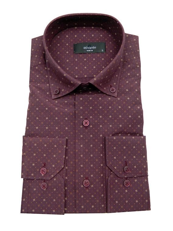 Erkek Slim Fit Puantiyeli Gömlek 000144 BORDO - S