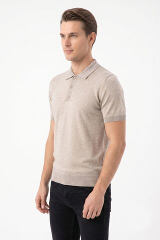 Erkek Polo Yaka Kısa Kollu Triko Tişört Regular Kalıp BGL-ST05560 BEJ - 2XL