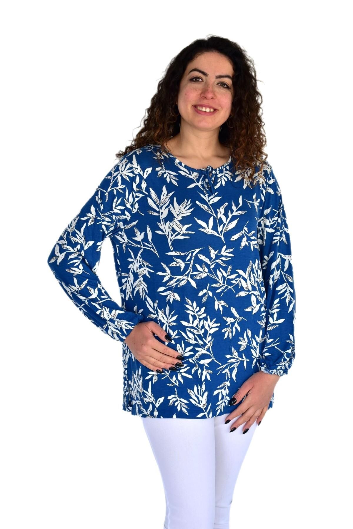 Kadın Yaprak Desen Baskılı Viscon Bluz BGL-ST04288