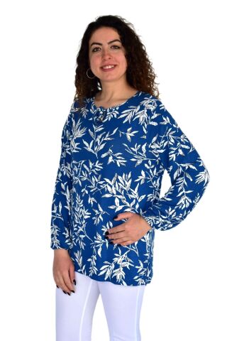 Kadın Yaprak Desen Baskılı Viscon Bluz BGL-ST04288
