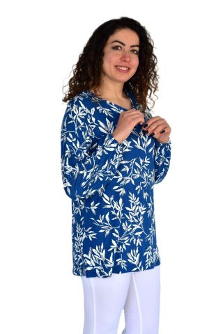 Kadın Yaprak Desen Baskılı Viscon Bluz BGL-ST04288