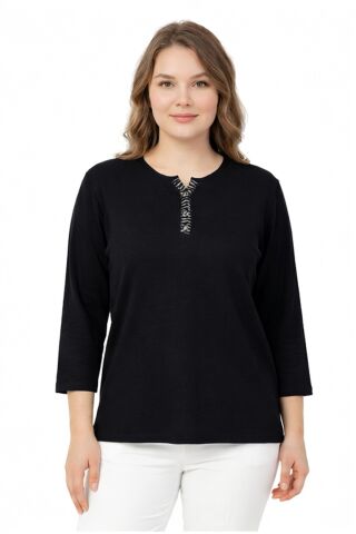 Kadın Taş Düğmeli Küçük V Yakalı Bluz BGL-ST05289