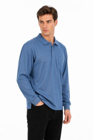 Erkek Büyük Beden Mevsimlik Polo Yaka Cepli Sweatshirt BGL-ST05367 MAVİ - 3XL
