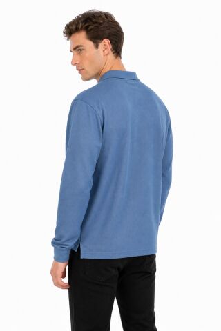 Erkek Büyük Beden Mevsimlik Polo Yaka Cepli Sweatshirt BGL-ST05367 MAVİ - 3XL