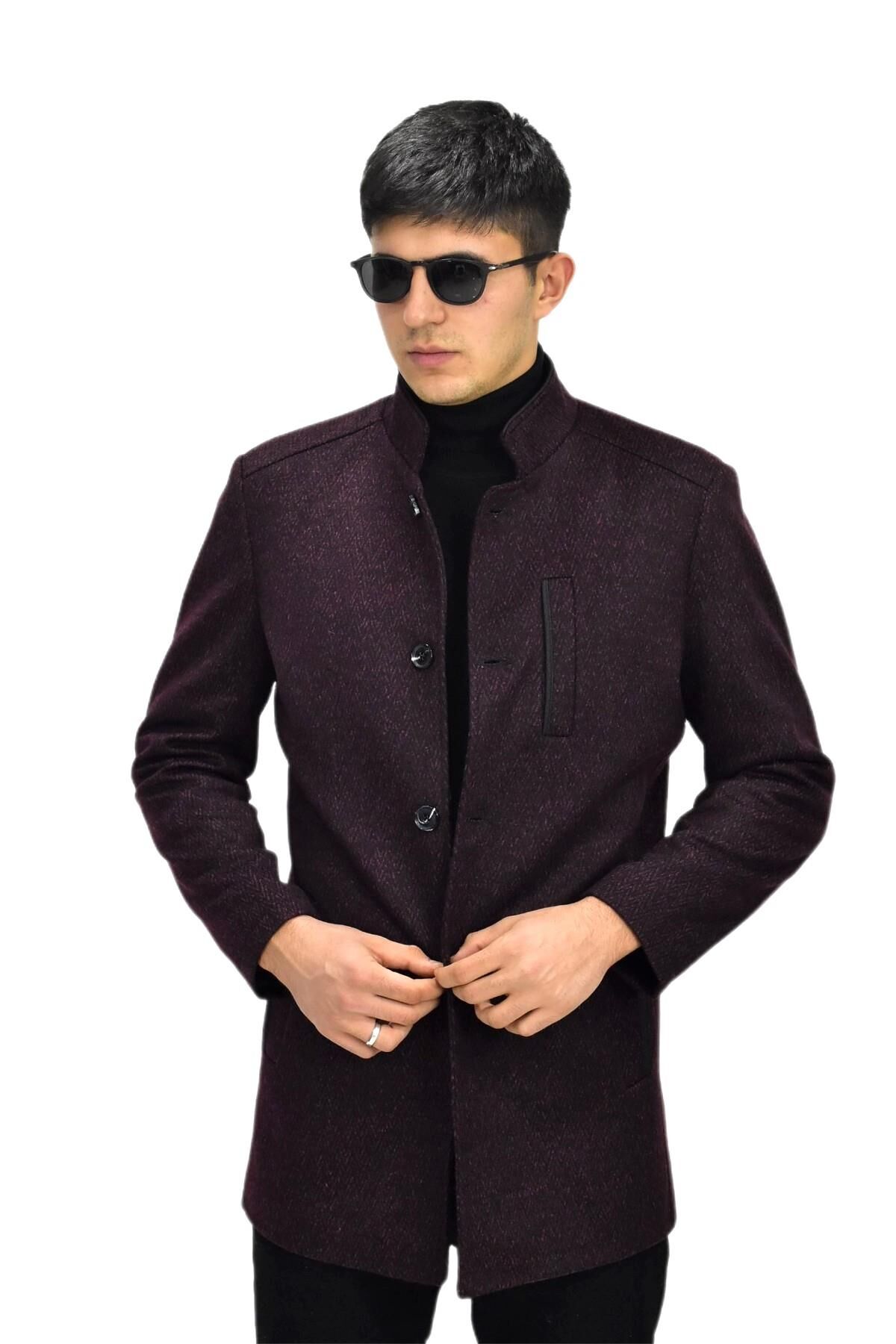 Erkek Hakim Yaka Kaşe Kaban BGL-ST03412 BORDO - 52