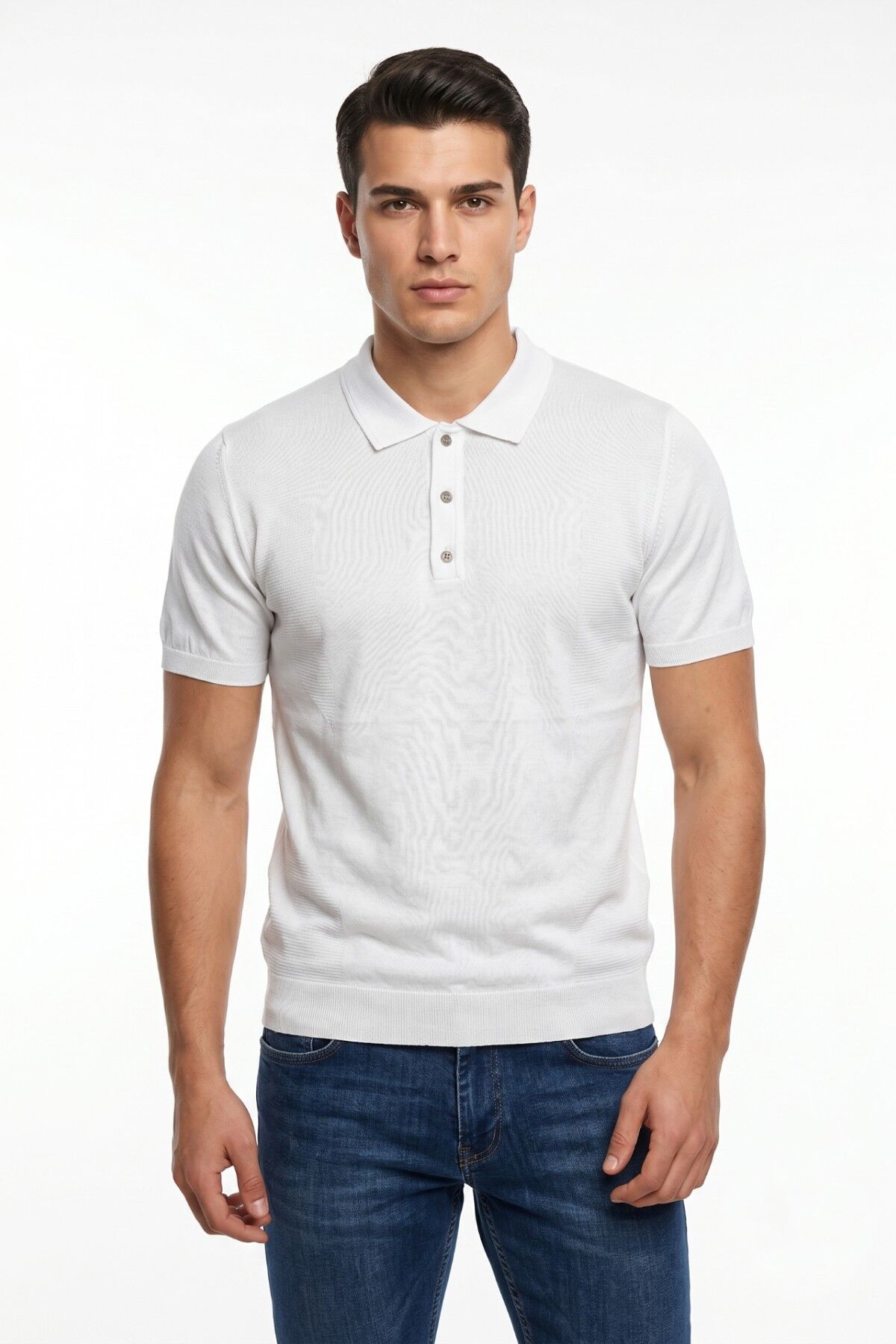 Erkek Polo Yaka Kısa Kollu Triko Tişört Regular Kalıp BGL-ST05560 BEYAZ - XL