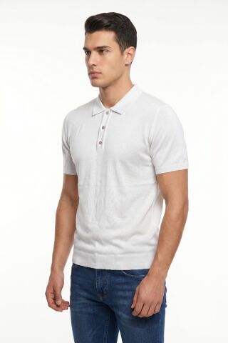 Erkek Polo Yaka Kısa Kollu Triko Tişört Regular Kalıp BGL-ST05560 BEYAZ - XL
