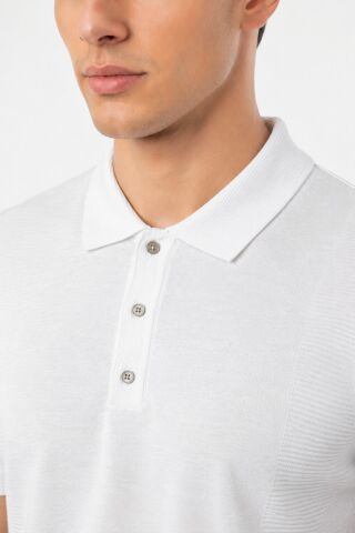 Erkek Polo Yaka Kısa Kollu Triko Tişört Regular Kalıp BGL-ST05560 BEYAZ - XL