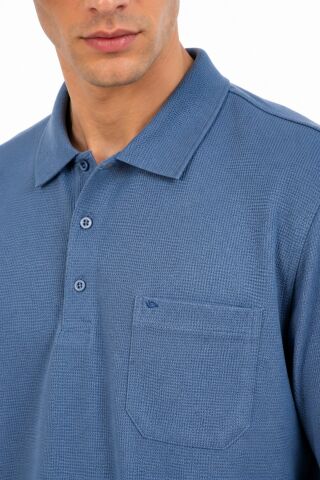 Erkek Büyük Beden Mevsimlik Polo Yaka Cepli Sweatshirt BGL-ST05367 MAVİ - 4XL