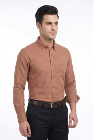 Erkek Klasik Uzun Kol Tek Cepli Piti Kareli Gömlek BGL-ST05480 A.KAHVE - 2XL