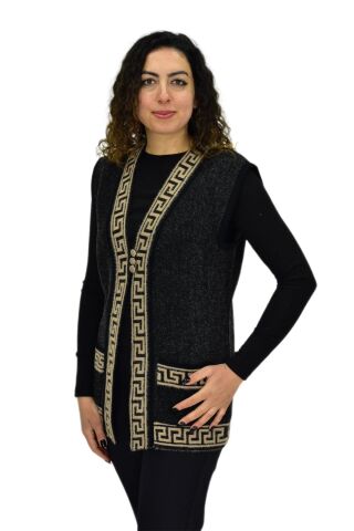 Kadın Anne Cepli Triko Yelek BGL-ST04134 VİZON - XL