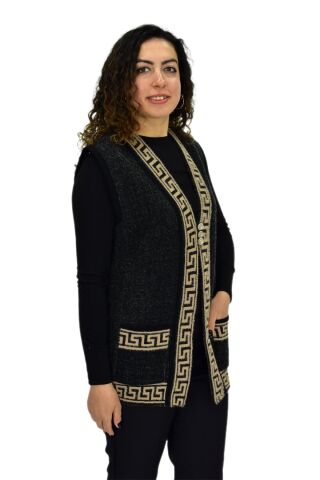 Kadın Anne Cepli Triko Yelek BGL-ST04134 VİZON - XL