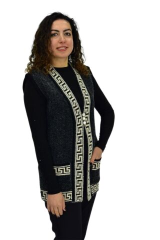 Kadın Anne Cepli Triko Yelek BGL-ST04134 VİZON - XL