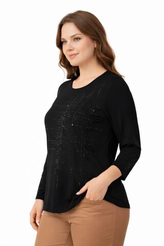Kadın Taşlı Desen Mevsimlik Triko Bluz BGL-ST05291 MÜRDÜM - 2XL