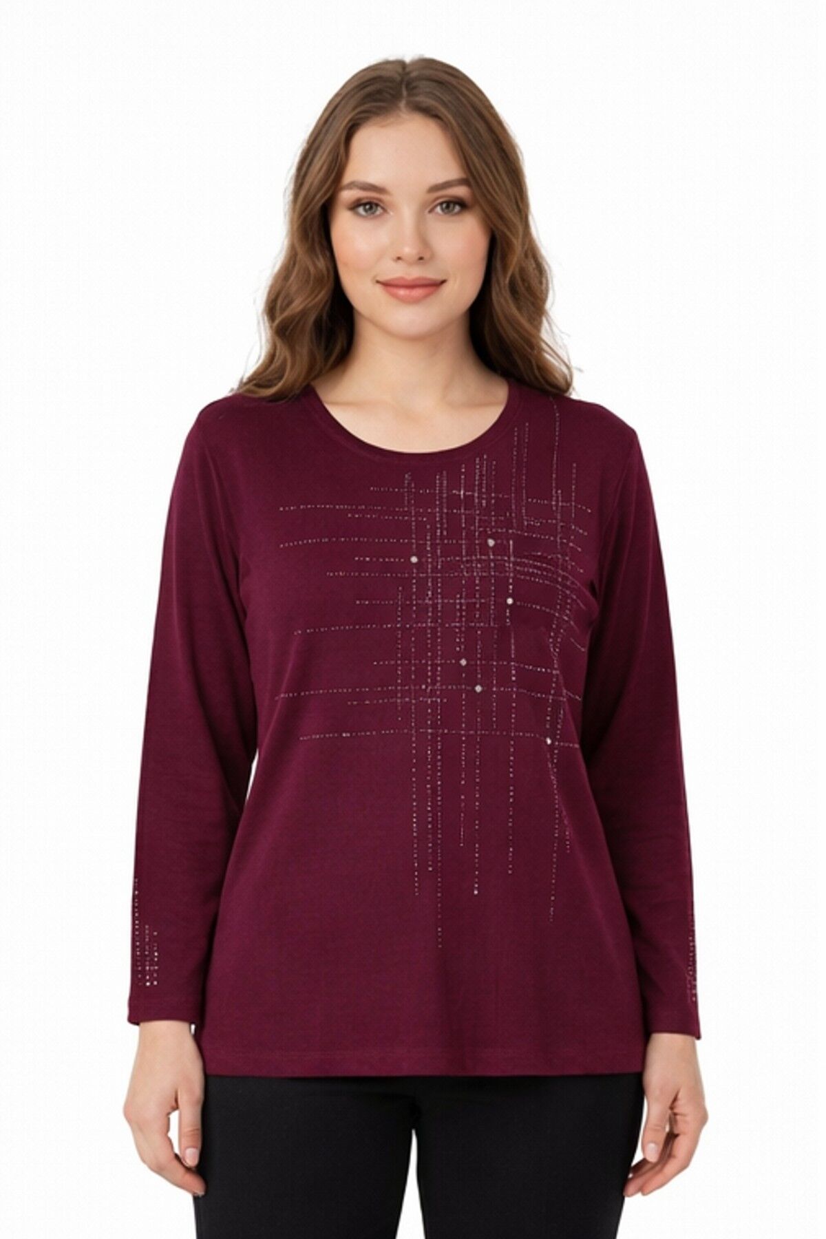 Kadın Taşlı Desen Mevsimlik Triko Bluz BGL-ST05291