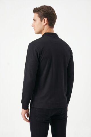Erkek Büyük Beden Mevsimlik Polo Yaka Cepli Sweatshirt BGL-ST05367 SİYAH - 4XL