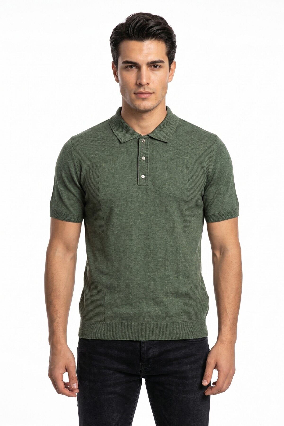 Erkek Polo Yaka Kısa Kollu Triko Tişört Regular Kalıp BGL-ST05560 HAKİ - 2XL