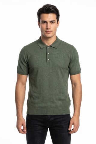 Erkek Polo Yaka Kısa Kollu Triko Tişört Regular Kalıp BGL-ST05560 HAKİ - 2XL