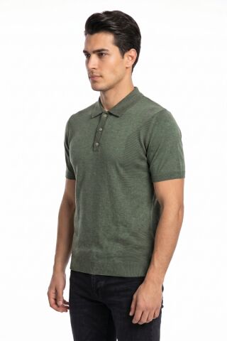 Erkek Polo Yaka Kısa Kollu Triko Tişört Regular Kalıp BGL-ST05560 HAKİ - 2XL