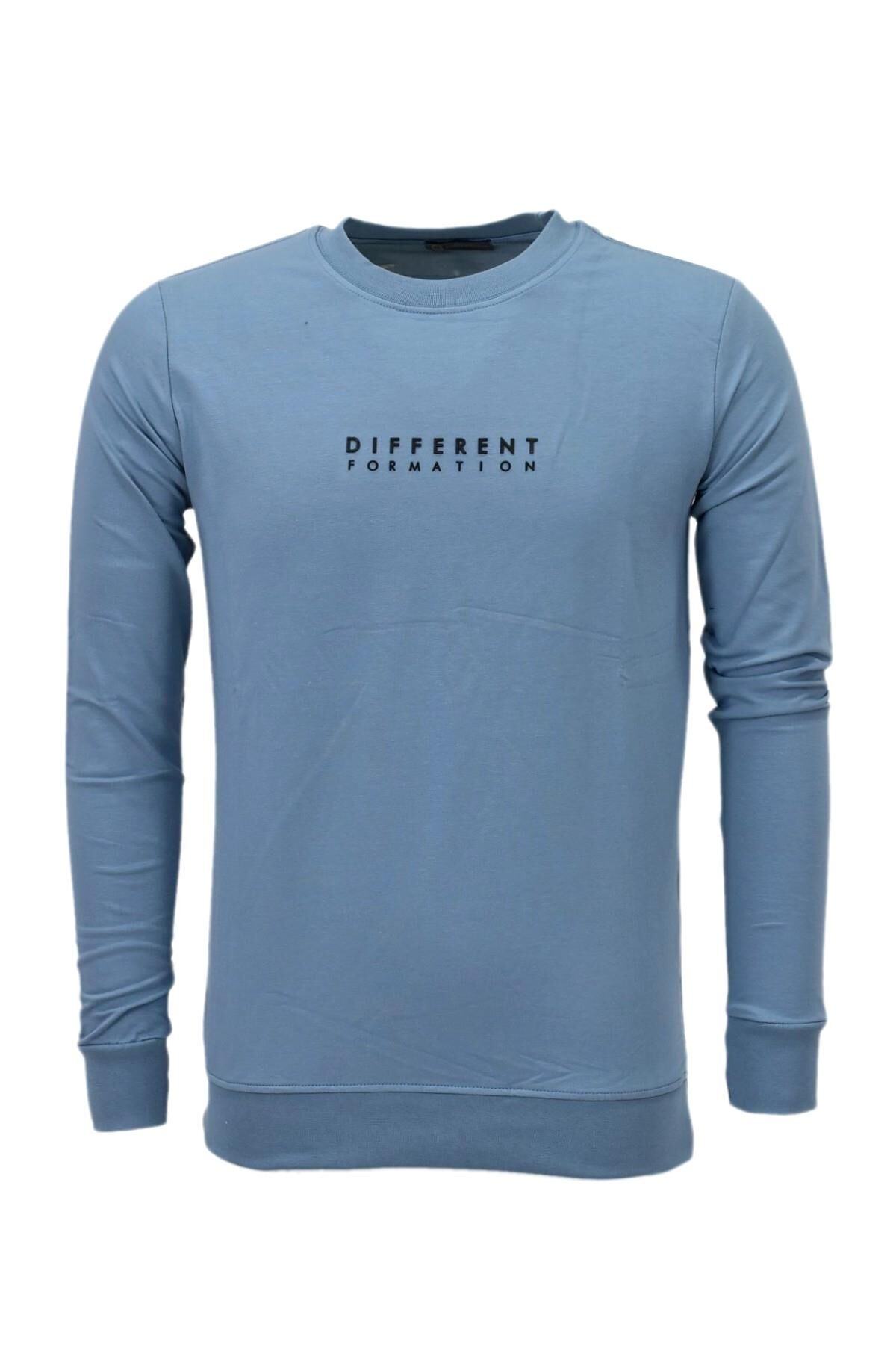 Erkek Spor Mevsimlik Sıfır Yaka Sweatshirt BGL-ST03933 MAVİ - M