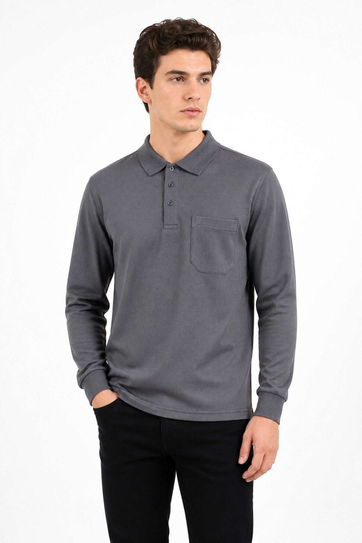 Erkek Mevsimlik Polo Yaka Cepli Sweatshirt BGL-ST05366