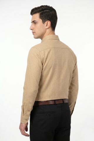 Erkek Klasik Uzun Kol Tek Cepli Piti Kareli Gömlek BGL-ST05480 CAMEL - 2XL