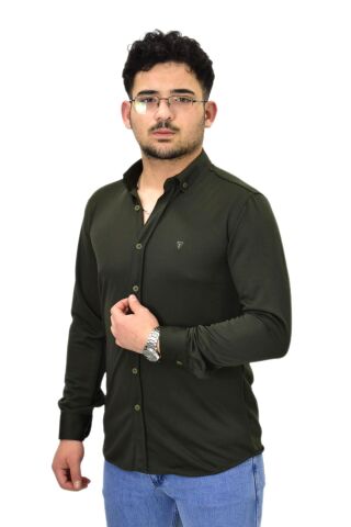 Erkek Spor Silim Fit Uzun Kol Gömlek BGL-ST04484 GRİ - M