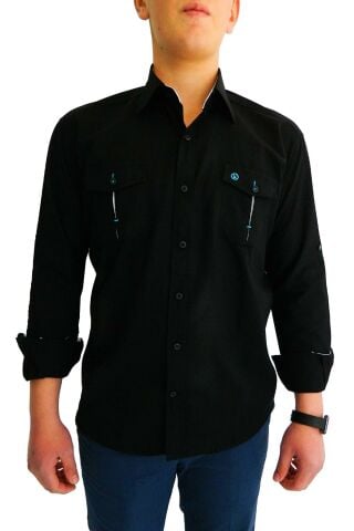 Erkek Siyah Spor Silim Fit Gömlek KMR05906