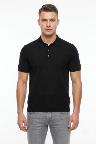 Erkek Polo Yaka Kısa Kollu Triko Tişört Regular Kalıp BGL-ST05560 SİYAH - 2XL
