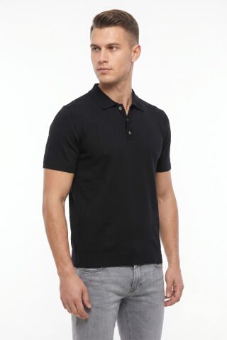 Erkek Polo Yaka Kısa Kollu Triko Tişört Regular Kalıp BGL-ST05560 SİYAH - 2XL