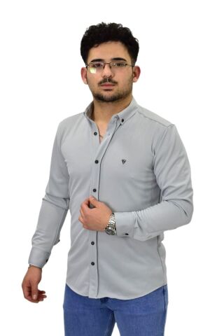 Erkek Spor Silim Fit Uzun Kol Gömlek BGL-ST04484 GRİ - M