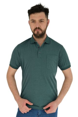 Erkek Büyük Beden Polo Yaka Cepli Tişört Kagi 2356 BGL-ST02881 ÇAĞLA YEŞİLİ - 5XL