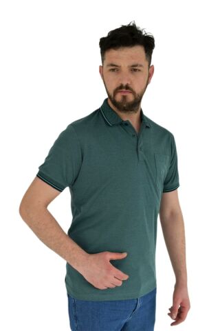 Erkek Büyük Beden Polo Yaka Cepli Tişört Kagi 2356 BGL-ST02881 ÇAĞLA YEŞİLİ - 5XL