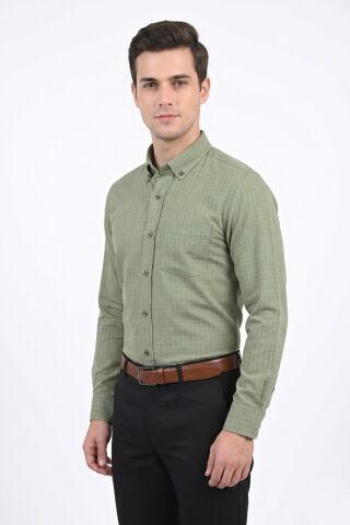 Erkek Klasik Uzun Kol Tek Cepli Piti Kareli Gömlek BGL-ST05480 HAKİ - 2XL