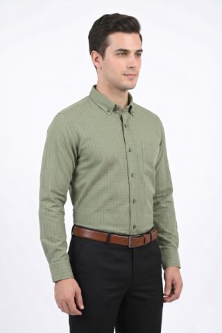 Erkek Klasik Uzun Kol Tek Cepli Piti Kareli Gömlek BGL-ST05480 HAKİ - 2XL