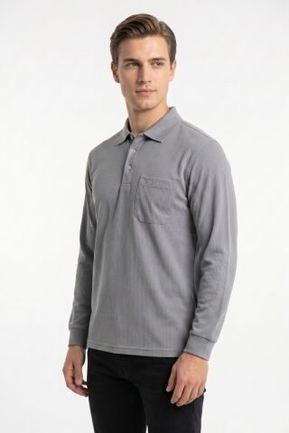 Erkek Mevsimlik Polo Yaka Cepli Sweatshirt BGL-ST05366 GRİ - L