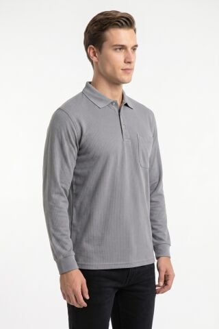 Erkek Mevsimlik Polo Yaka Cepli Sweatshirt BGL-ST05366 GRİ - L