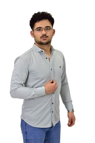 Erkek Spor Silim Fit Uzun Kol Gömlek BGL-ST04484 GRİ - 2XL