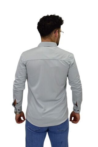 Erkek Spor Silim Fit Uzun Kol Gömlek BGL-ST04484 GRİ - 2XL