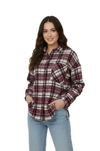 Kadın Ekose Oduncu Gömlek BGL-ST05067 BORDO - L