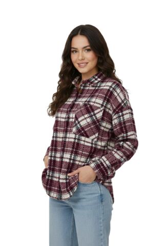 Kadın Ekose Oduncu Gömlek BGL-ST05067 BORDO - L