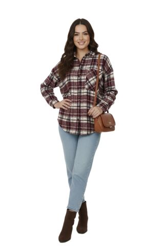 Kadın Ekose Oduncu Gömlek BGL-ST05067 BORDO - L