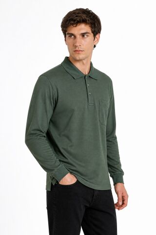 Erkek Mevsimlik Polo Yaka Cepli Sweatshirt BGL-ST05366 HAKİ - L