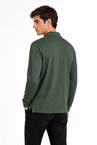 Erkek Mevsimlik Polo Yaka Cepli Sweatshirt BGL-ST05366 HAKİ - L