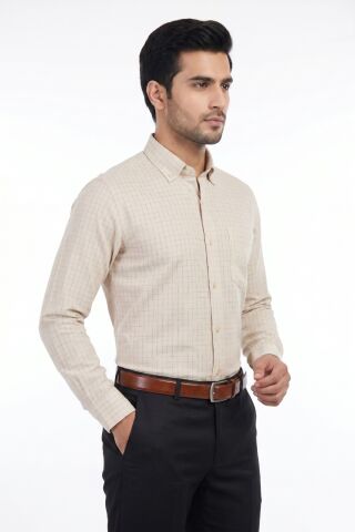Erkek Klasik Uzun Kol Tek Cepli Piti Kareli Gömlek BGL-ST05480 TAŞ - 2XL