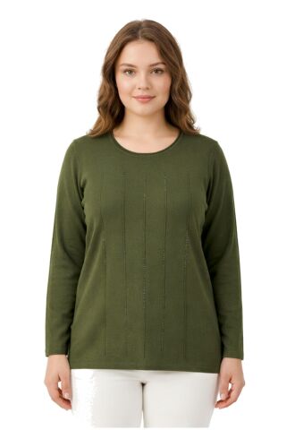 Kadın Taş Desen Çima Dikişli Mevsimlik Triko Bluz BGL-ST05288 HAKİ - L