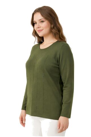 Kadın Taş Desen Çima Dikişli Mevsimlik Triko Bluz BGL-ST05288 HAKİ - L