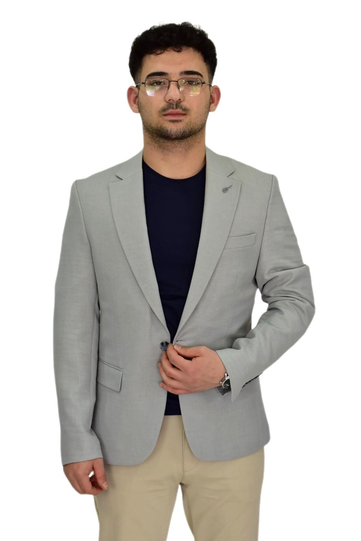 Erkek Gri Tek Spor Ceket Çift Yırtmaçlı BGL-ST04465 GRİ - 50