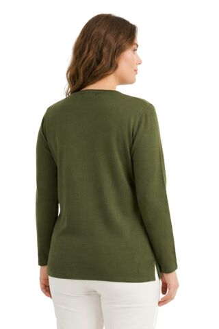 Kadın Taş Desen Çima Dikişli Mevsimlik Triko Bluz BGL-ST05288 HAKİ - 2XL